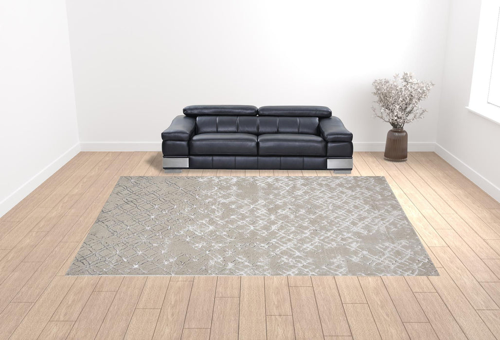 Abstract Area Rug - Silver Gray And White - 12' X 15'