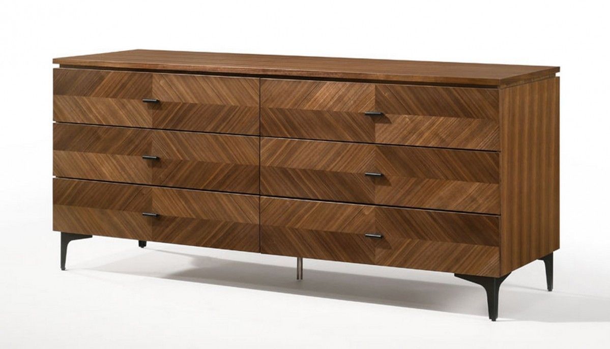 Manufactured Wood Six Drawer Double Dresser 63" - Walnut