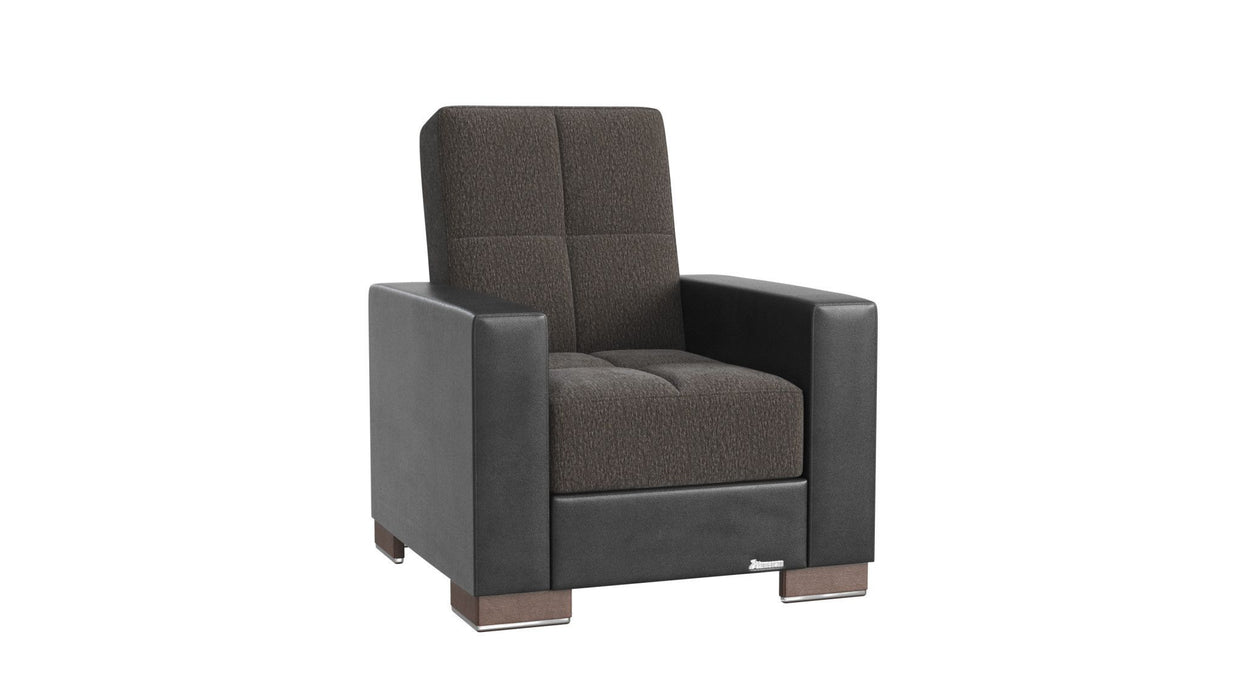 Fabric And Brown Tufted Convertible Chair 36" - Gray