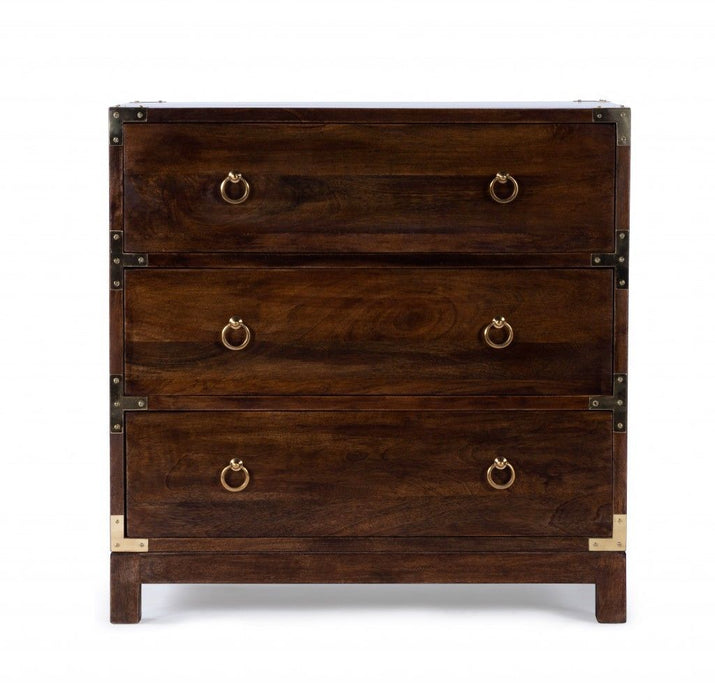Solid Wood Three Drawer Standard Dresser 28" - Brown