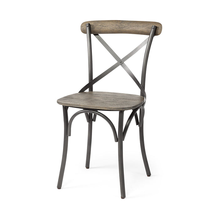 Brown Solid Wood Seat With Gray Iron Frame Dining Chair