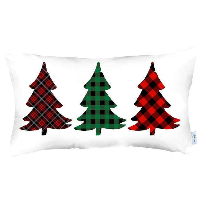 Christmas Tree Trio Plaid Lumbar Pillow Cover - Multicolor