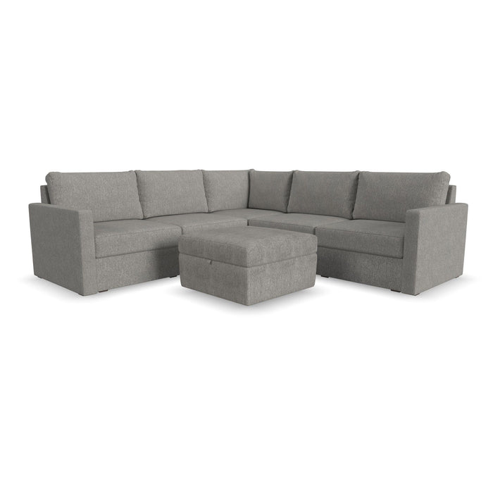 Flex - 5-Seat Sectional with Standard Arm and Storage Ottoman - Dark Gray