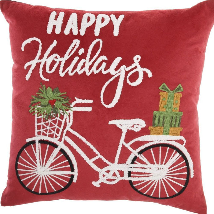 18"Lx18"H Zippered Handmade Polyester Christmas Throw Pillow - Red