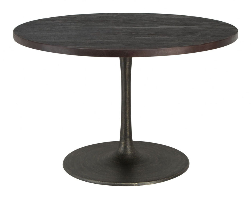 Rounded Solid Wood And Steel Dining Table 47" - Dark Brown