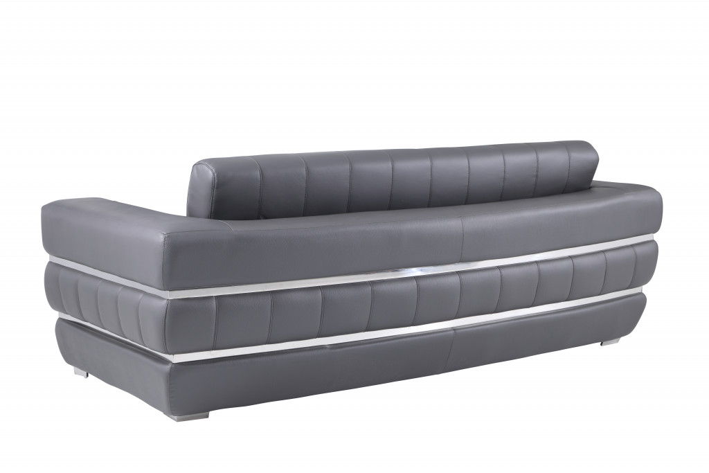 Chrome Accents Genuine Leather Standard Sofa 89" - Dark Gray