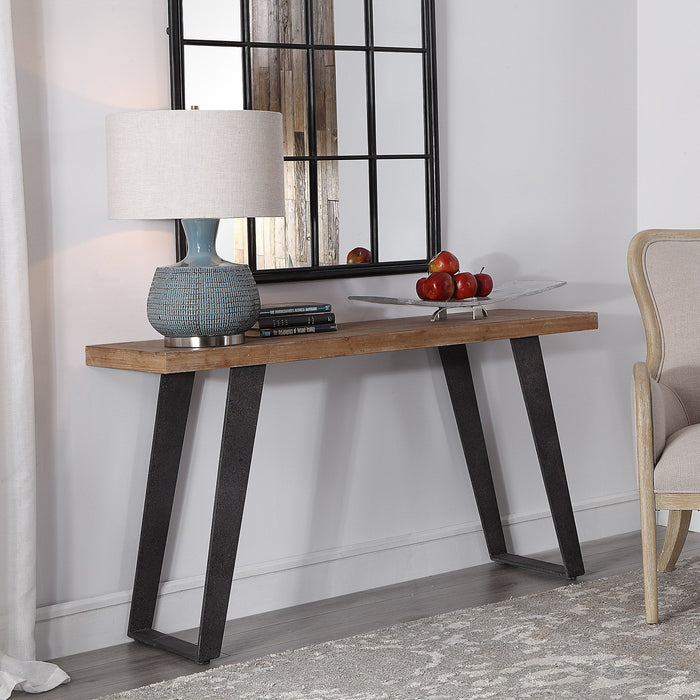 Freddy - Weathered Console Table - Light Brown & Black