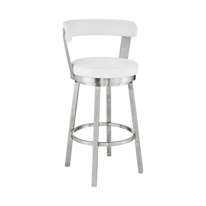 Faux Leather with Stainless Steel Finish Swivel Bar Stool 26" - Chic White