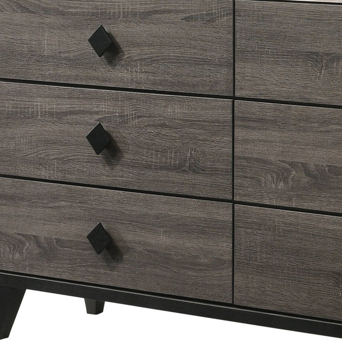 Faux Marble and Oak Six Drawer Standard Dresser 61" - Rustic Gray
