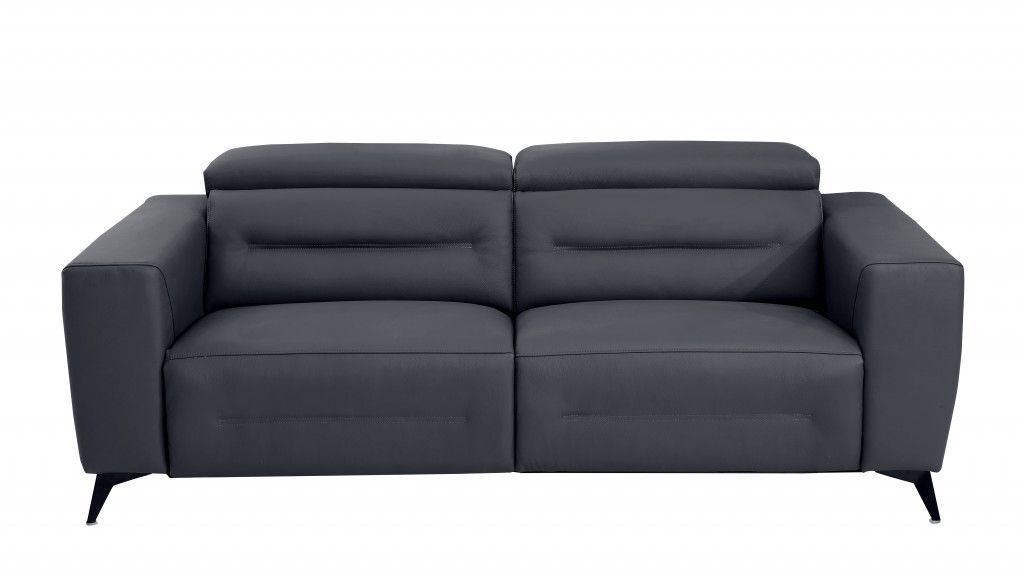 Italian Leather Reclining Sofa 83" - Dark Gray and Black