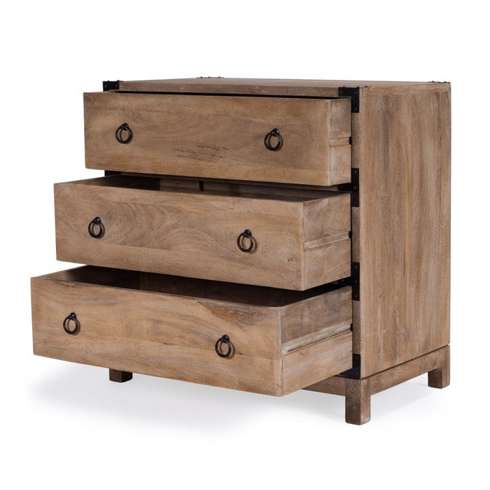 Solid Wood Three Drawer Standard Dresser 28" - Natural Wood