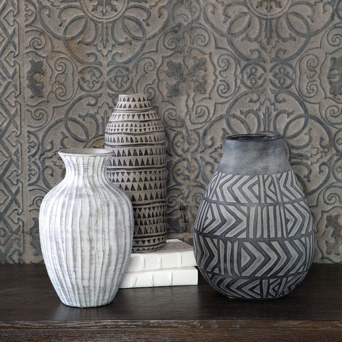 Natchez - Geometric Vases (Set of 3) - Pearl Silver