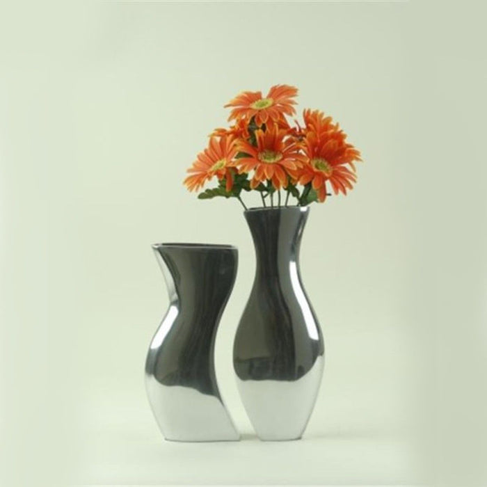 2 Piece Buffed Adjoining Vases - Pearl Silver