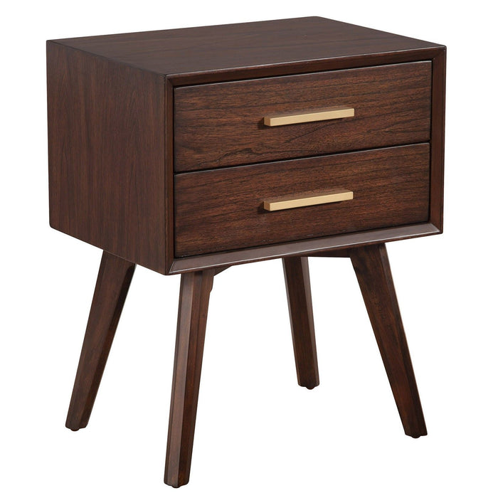 Nightstand With 2 Drawer - Walnut And Gold