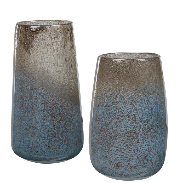 Ione - Seeded Glass Vases (Set of 2) - Blue