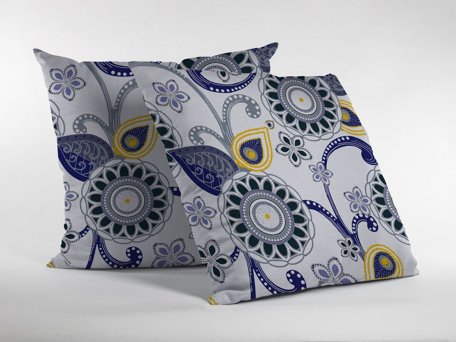 18" Floral Zippered Throw Pillow - Navy White - Suede