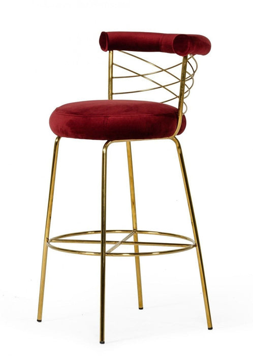 Velvet Low Back Bar Height Chair With Footrest 39" - Red And Gold