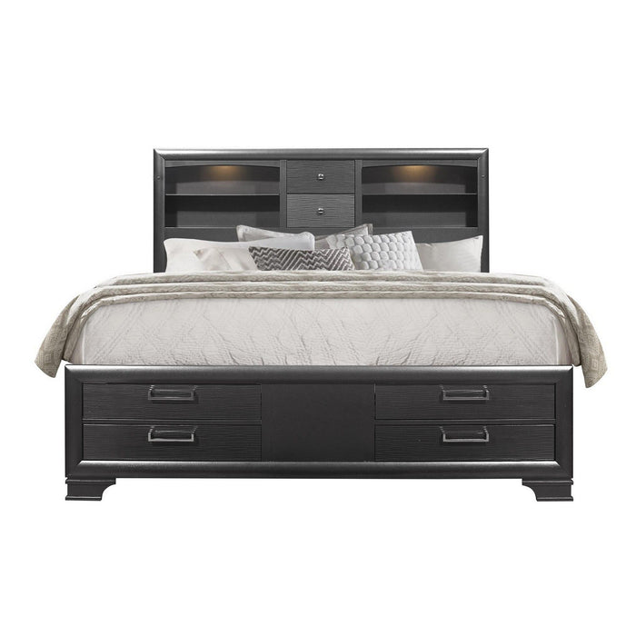 Solid Wood Queen Eight Drawers Bed - Gray
