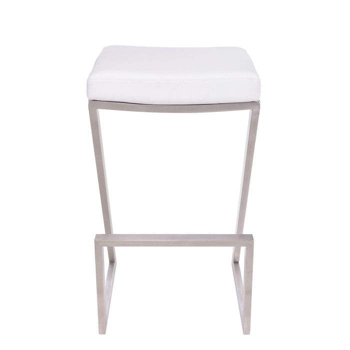 Faux Leather and Stainless Backless Bar Stool 26" - Contempo White