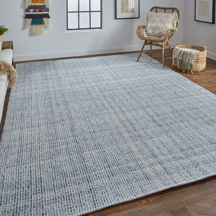 Wool Hand Woven Area Rug - Gray Ivory And Blue - 10' X 14'