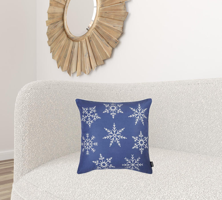 18"Lx18"H Christmas Snow Flakes Throw Pillow Cover - Blue
