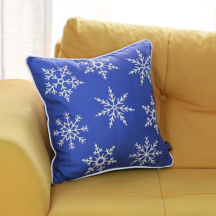 18"Lx18"H Christmas Snow Flakes Throw Pillow Cover - Blue