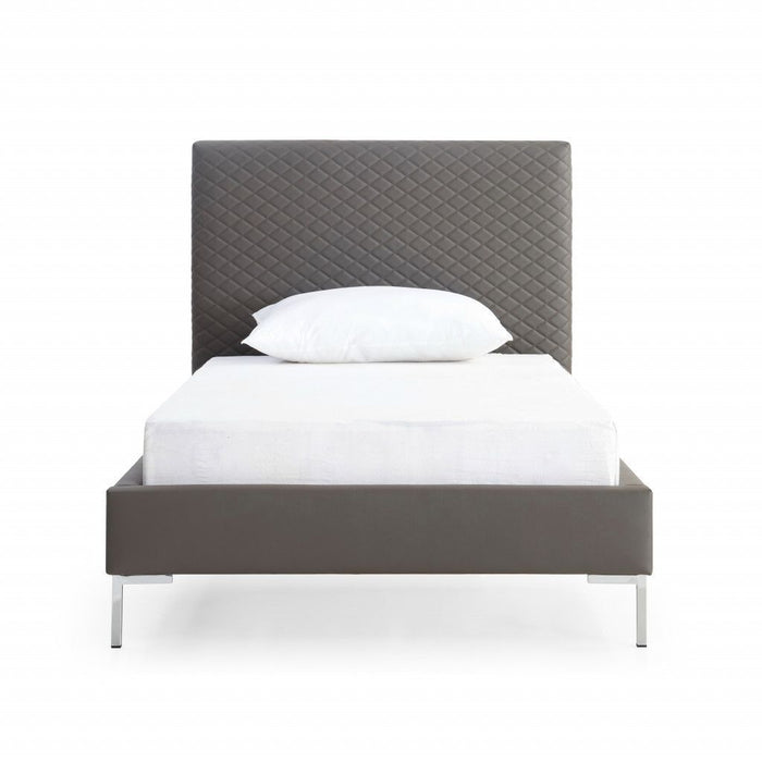 Twin Size Upholstered Faux Leather Bed Frame - Dark Gray