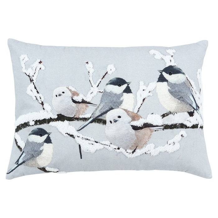Winter Birds Decorative Lumbar Throw Pillow - Gray