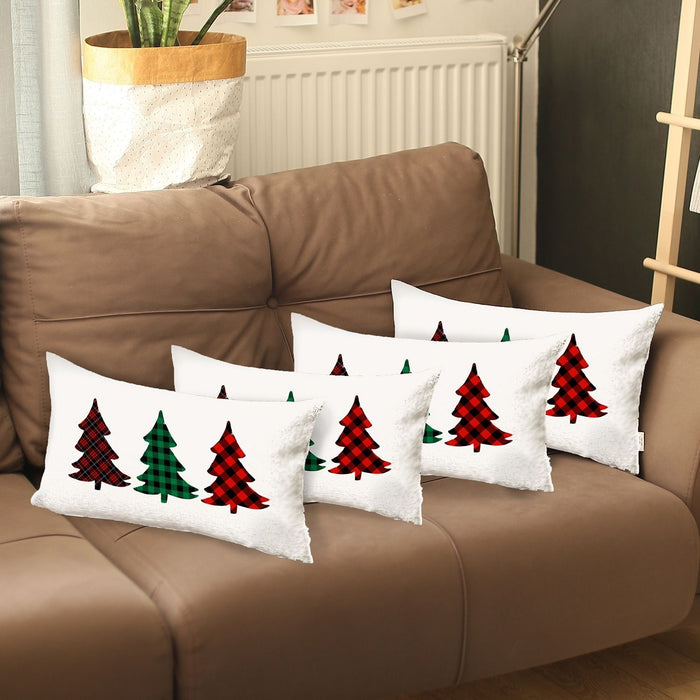 Christmas Tree Trio Plaid Lumbar Throw Pillows (Set of 4) - Multicolor