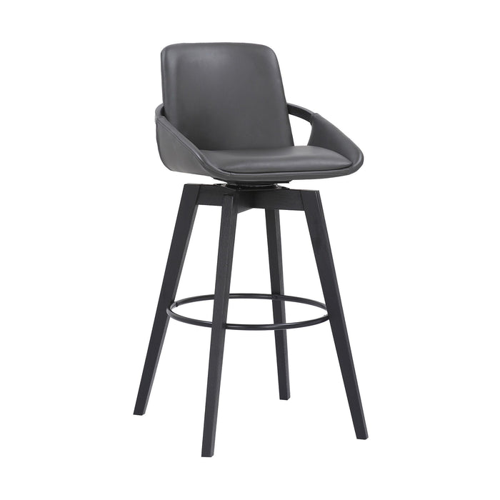 Faux Leather and Black Wood Swivel Bar Stool 30" - Luxurious Gray