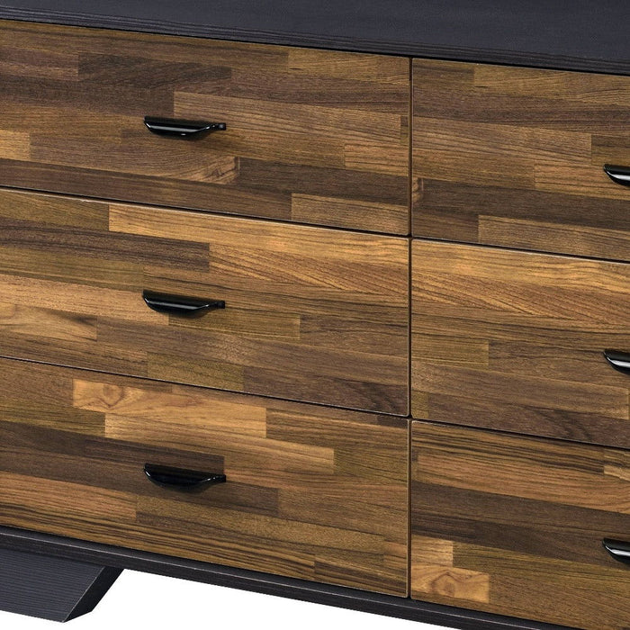 Manufactured Wood Six Drawer Double Dresser 47" - Walnut Black and Finish
