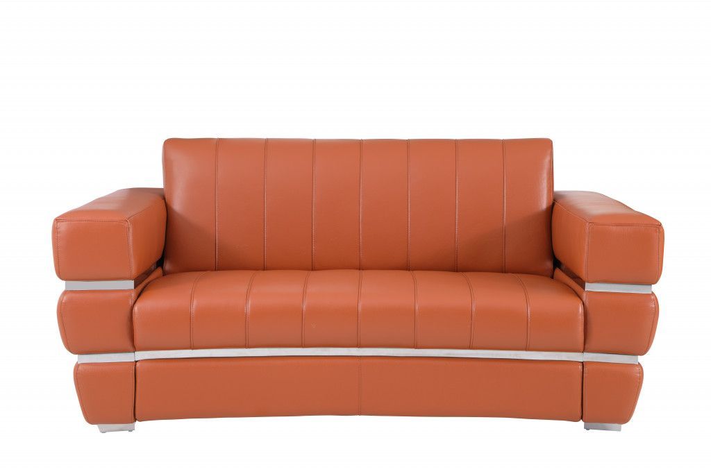 Accents Loveseat - Camel Brown - Italian Leather With Chrome