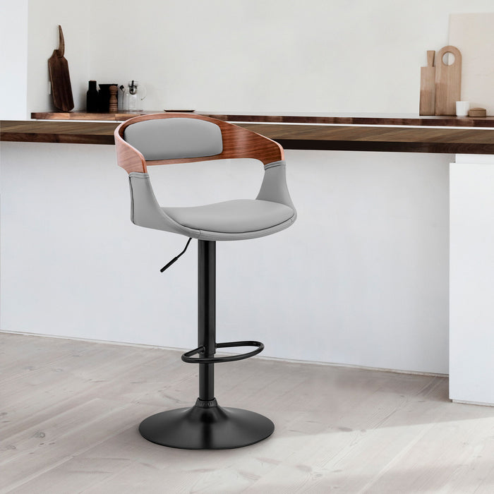 Modern Upholstered Black Base Bar Stool - Gray