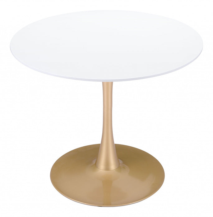 Round Pedestal Dining Table 35" - White And Gold