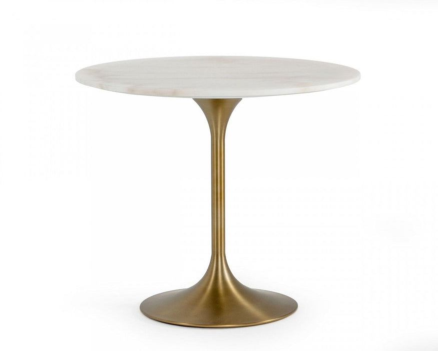 Rounded Marble And Metal Dining Table 35" - White And Gold