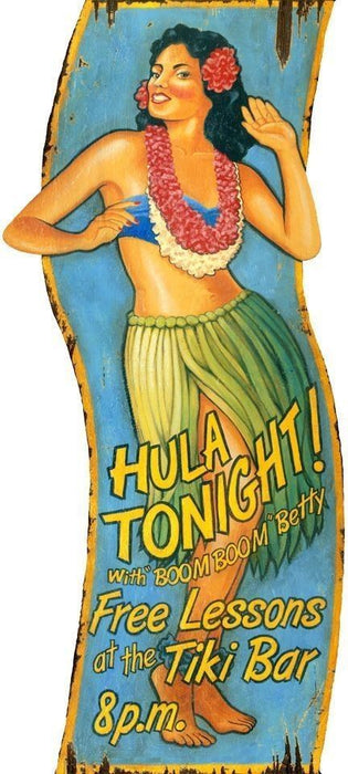 Vintage Hula Girl Tiki Bar Advertisment Wall Décor - Blue