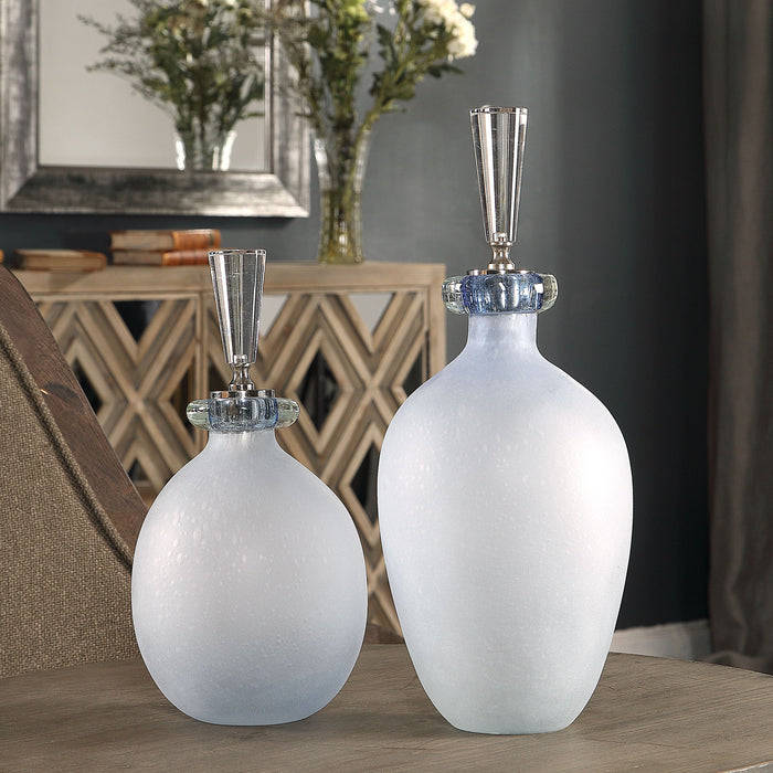 Leah - Bubble Glass Containers (Set of 2) - Pearl Silver