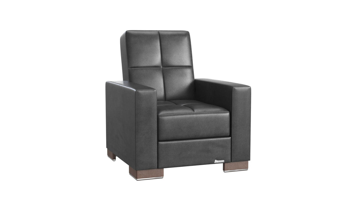Faux Leather And Brown Tufted Convertible Chair 36" - Black