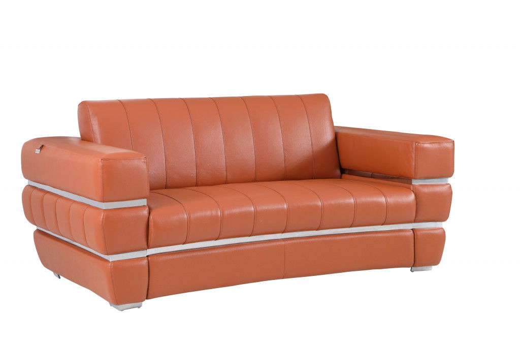 Accents Loveseat - Camel Brown - Italian Leather With Chrome
