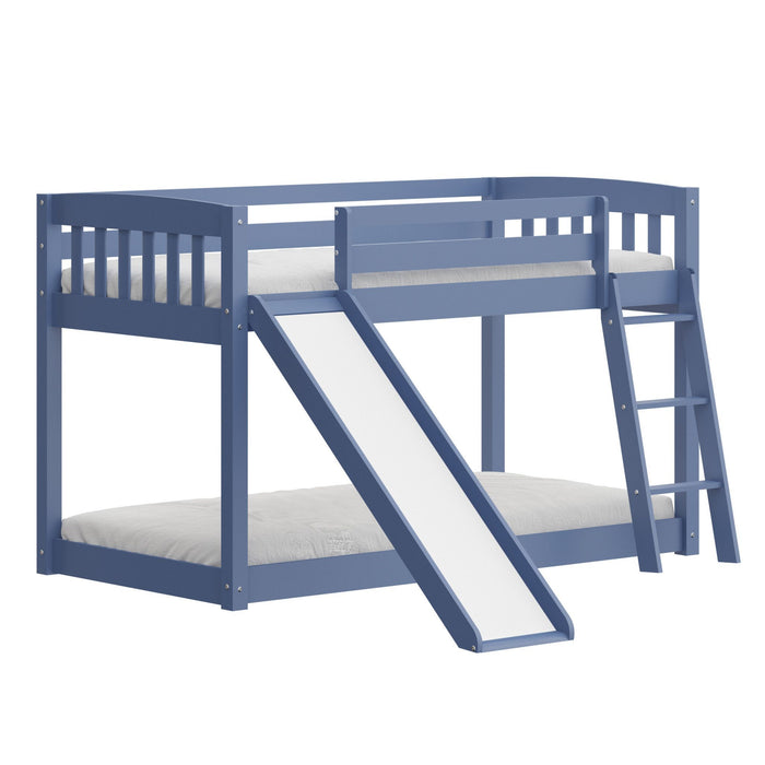 Twin over Twin Solid Wood Bunk Bed With Slide and Ladder -Blue